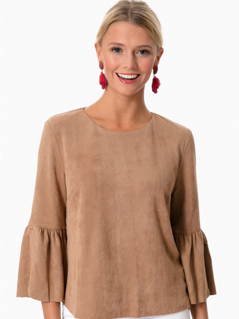 The Impeccable Pig Suede-Look Bell Sleeve Blouse Size Small Western Style